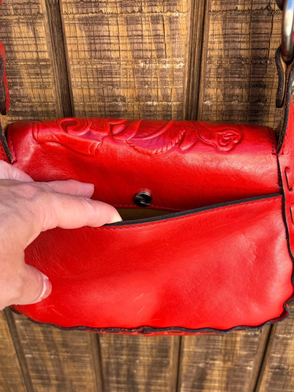 Patricia Nash Micaela Red Rose Leather Shoulder Purse